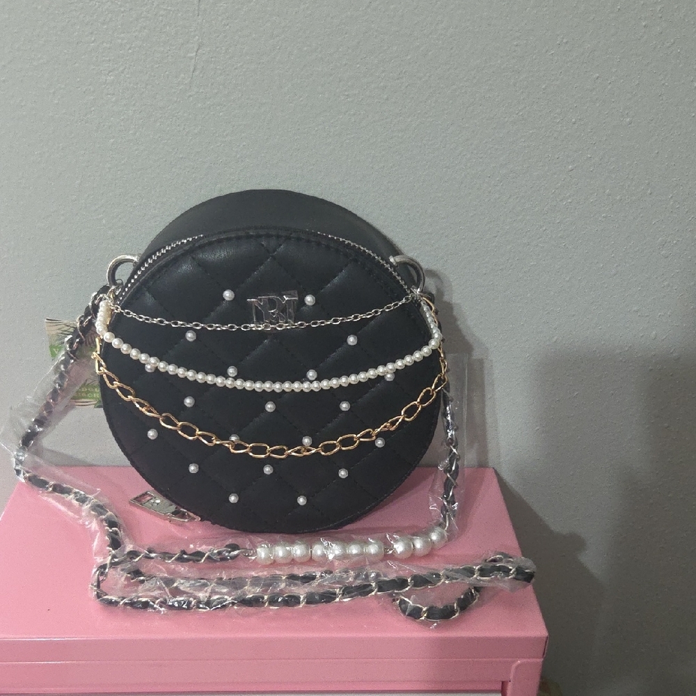 Badgley Mischka Black Crossbody Bag with Gold and Silver Accents